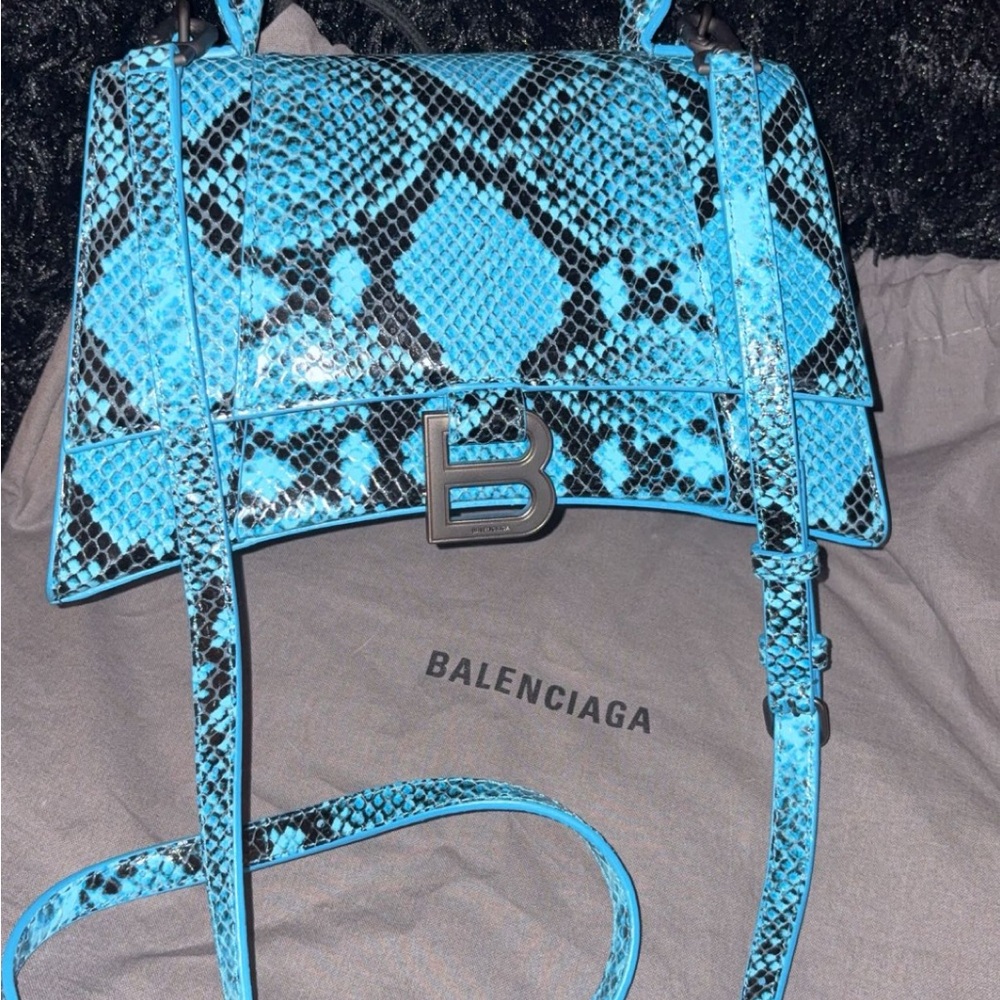 Balenciaga Blue and Black Snake Print Crossbody Bag